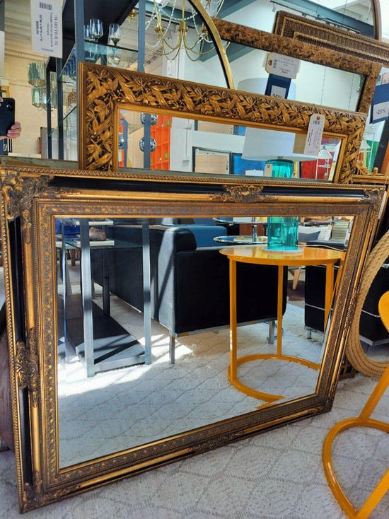Vintage Vintage Black and Gold Gilded Mirror