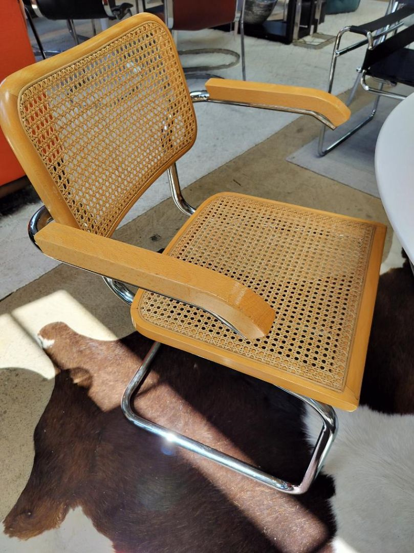 Breuer Style Armchair. Wood/ Chrome/Cane. EACH