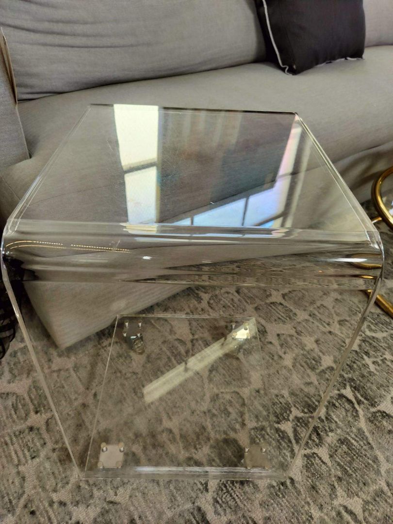 Acrylic MCM &quot;C&quot; Shaped Side Table on casters