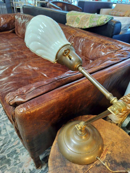 Vintage Pharmacy Lamp with Porcelain Shade and Brass Base &amp; fittings