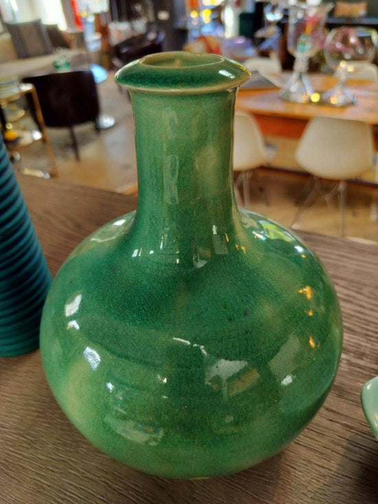 Spectacular Vintage Handmade Pottery Vase in Crackle Green