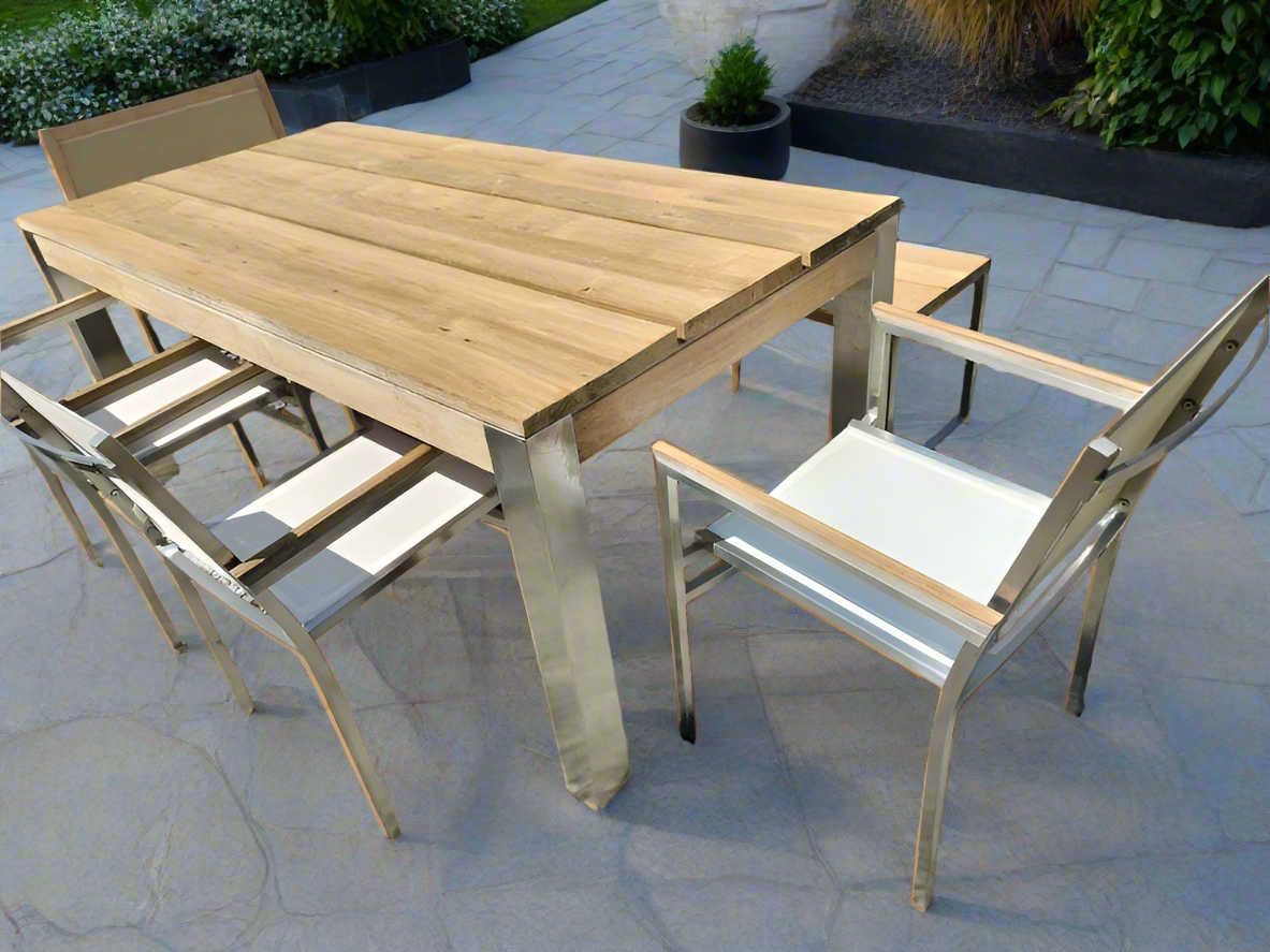 Mamagreen Vigo Dining Patio Table, Bench &amp; 4 Arm Chairs