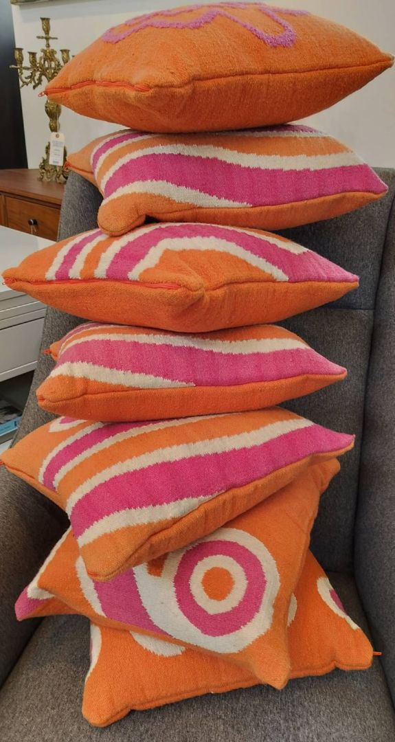 Eco-Terric Alpaca Pillow in Orange &amp; Pink - Showroom Sample. EACH