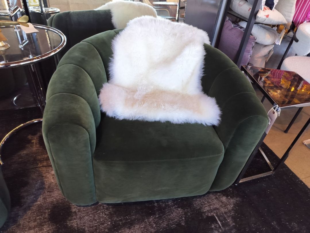 CB2 Fitz Channeled Juniper Velvet Swivel Chair EACH