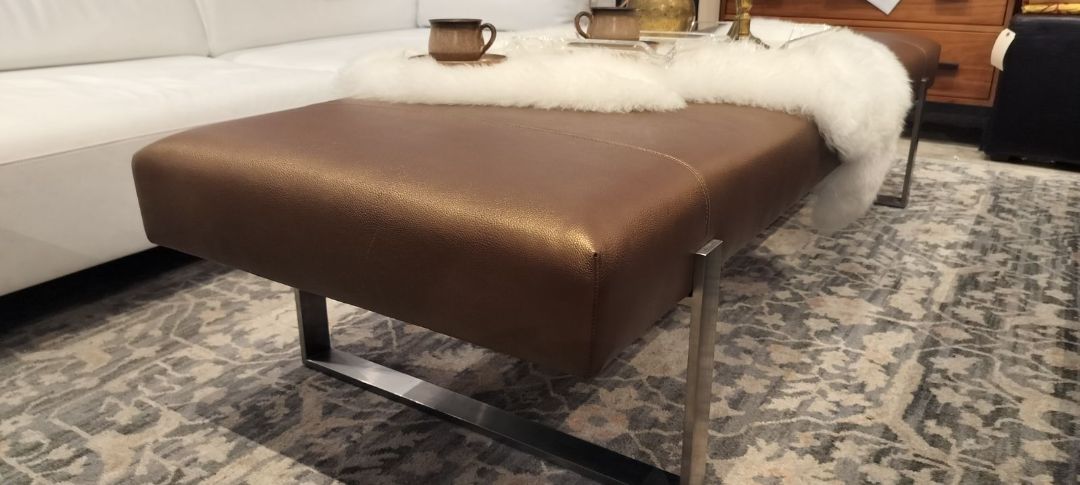 Custom Contemporary Style Bench by Metallic Gold Pebble Leather Bench