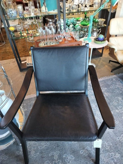 CB2 Black Leather Parlay Lounge Chair