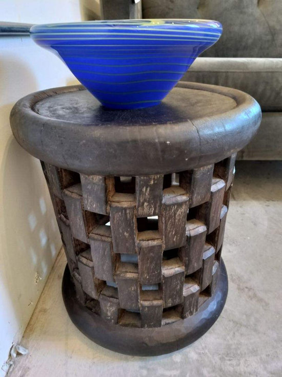 African Carved Wood Side Table/ Stool. Dark Finish.