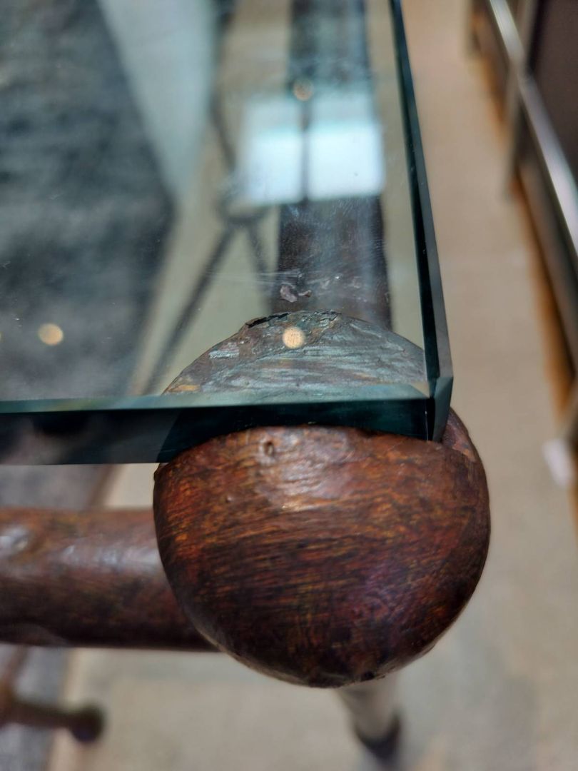 Vintage Glass Top Console Table in the Style of Diego Giacometti