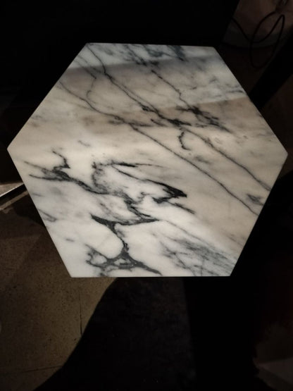 Hexagon White Marble Side Table.