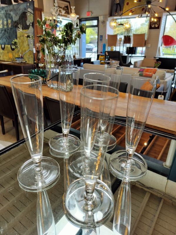 *Modern Clear Crystal Flutes     SET OF 6