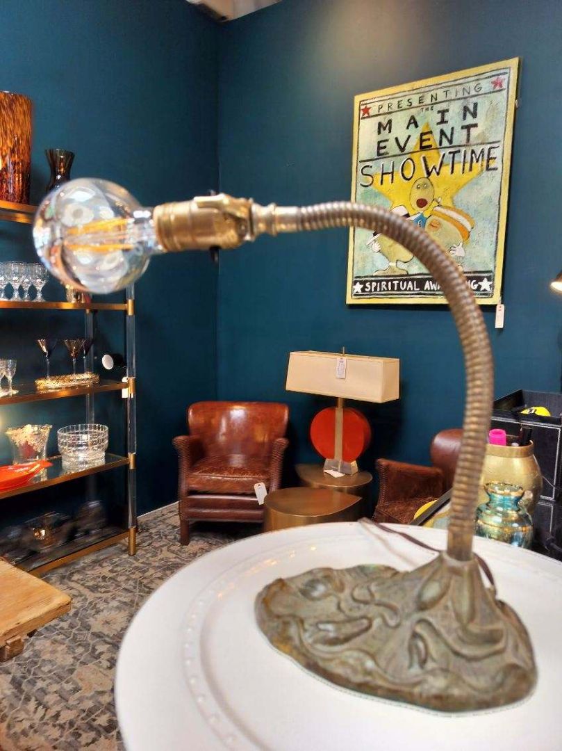 Vintage Art Nouveau Metal Gooseneck Lamp.