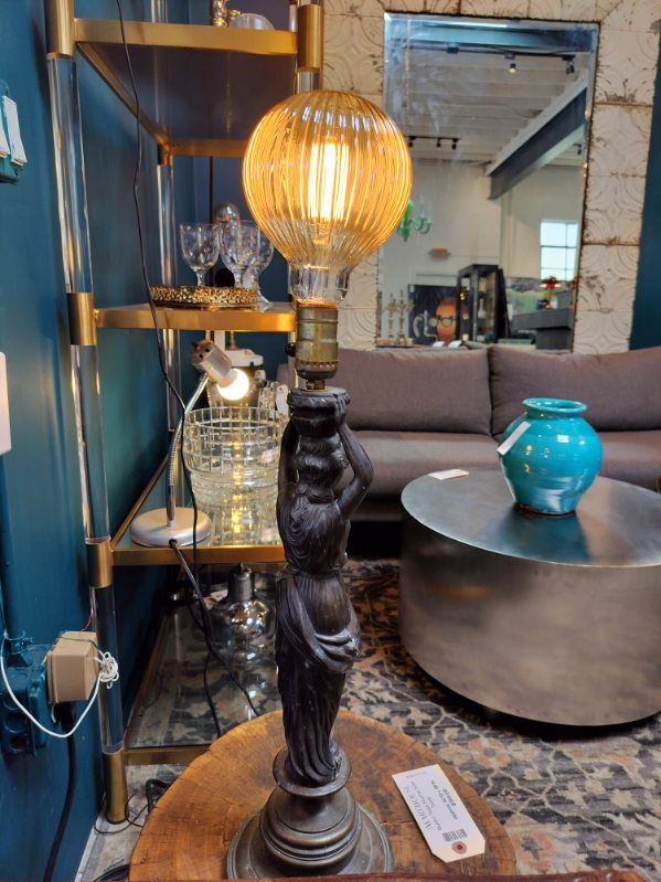 Vintage Antiqued Brass Art Deco Lamp