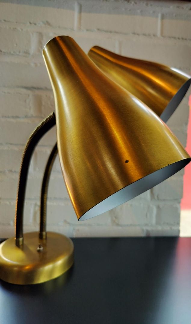 MCM Vintage  Double Gooseneck Lamp in Brass