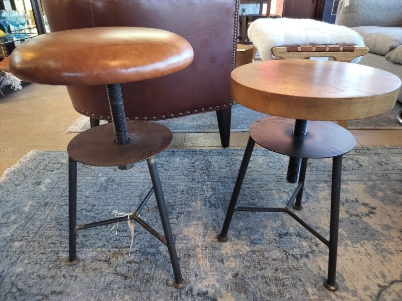 Adjustable Height Piston Stool Leather Seat &amp; Metal Base.