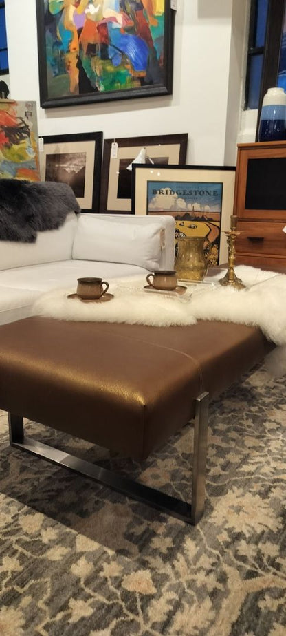 Custom Contemporary Style Bench by Metallic Gold Pebble Leather Bench