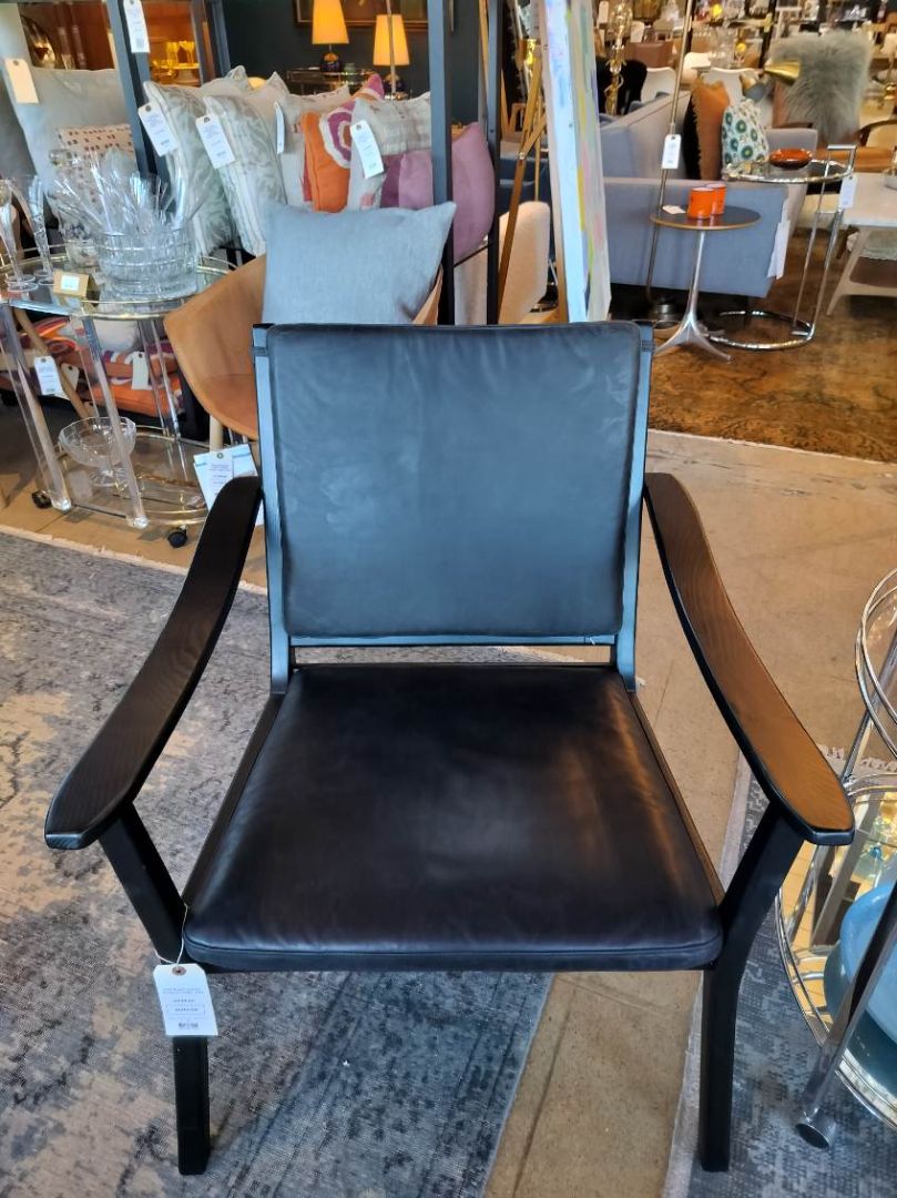 CB2 Black Leather Parlay Lounge Chair