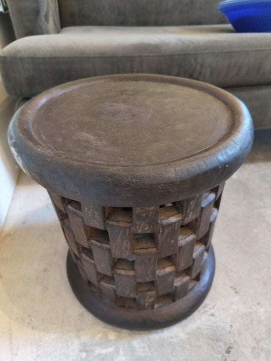 African Carved Wood Side Table/ Stool. Dark Finish.