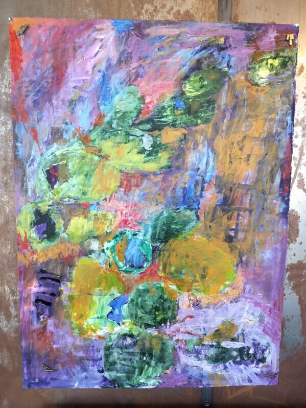 JoAnn Hughes Original Oil on Paper &quot;Green &amp; Purple Forest&quot;