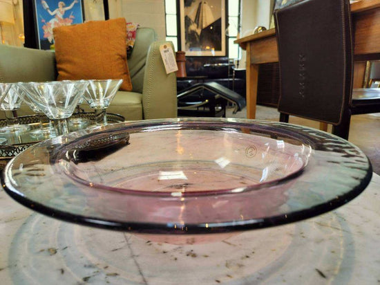 Vintage Pink and Blue Glass Bowl by Cristallerie. Made in Italy