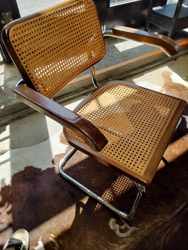 Breuer Style Armchair. Wood/ Chrome/Cane. EACH