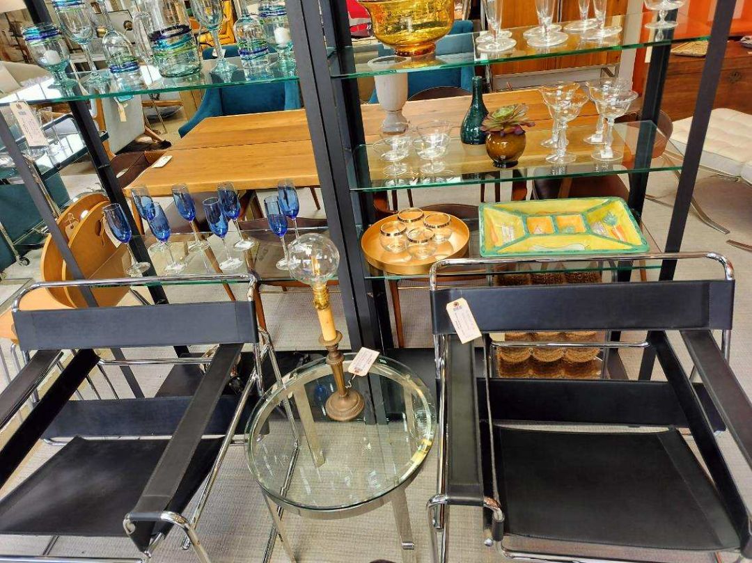 Vintage Polished Steel Frame &amp; Glass Top Side Table