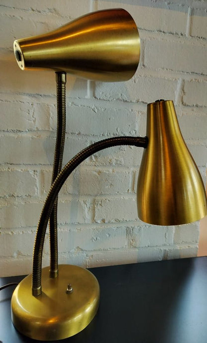 MCM Vintage  Double Gooseneck Lamp in Brass