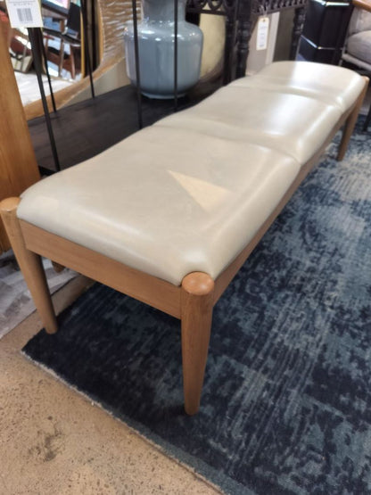 Three Seat MCM style vegan leather bench in cream