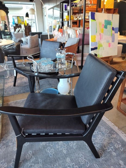 CB2 Black Leather Parlay Lounge Chair