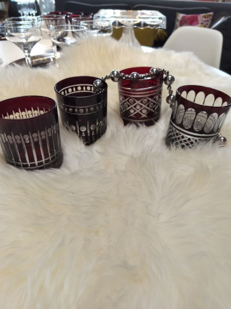 Vintage Williams-Sonoma Glasses. Garnet Read. Cut Clear Motifs