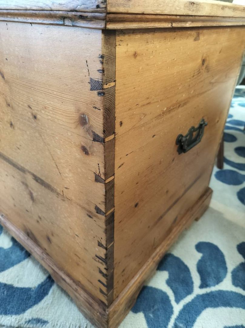 Antique Pine Trunk. Metal hardware. Dove Tailed.