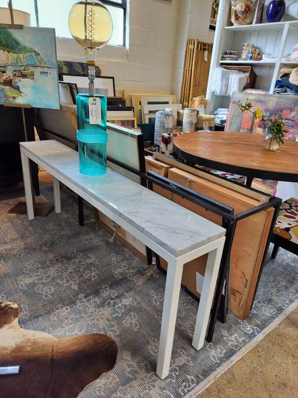 White Marble Top Metal Base Linear Console Table