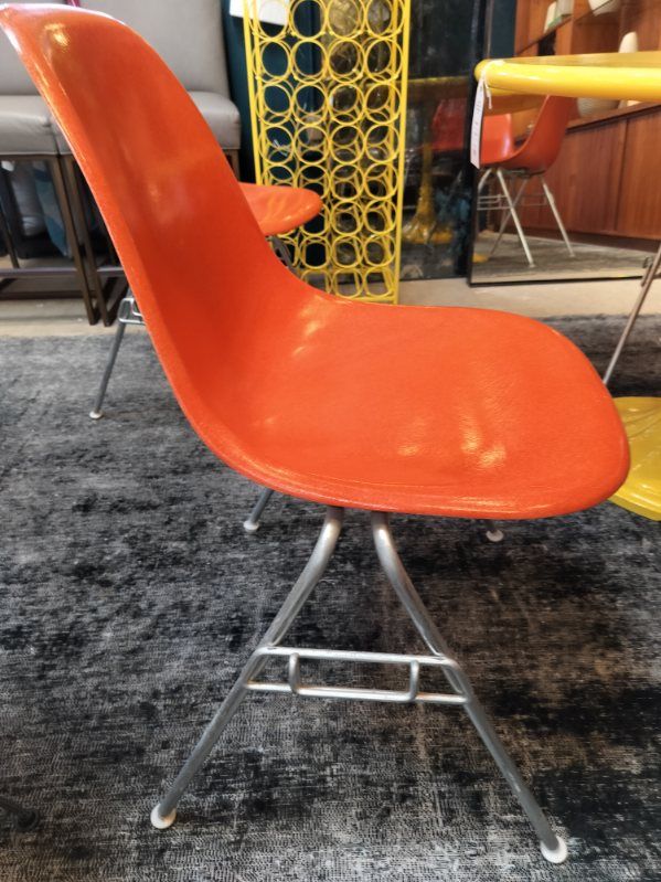 Original 1960s Eames for Herman Miller Orange Fiberglass Shell Chairs. SET OF 4