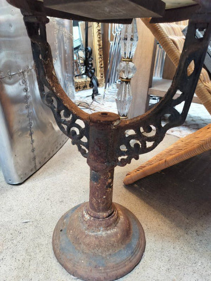 Antique Carrara Marble Top, Wrought Iron Base