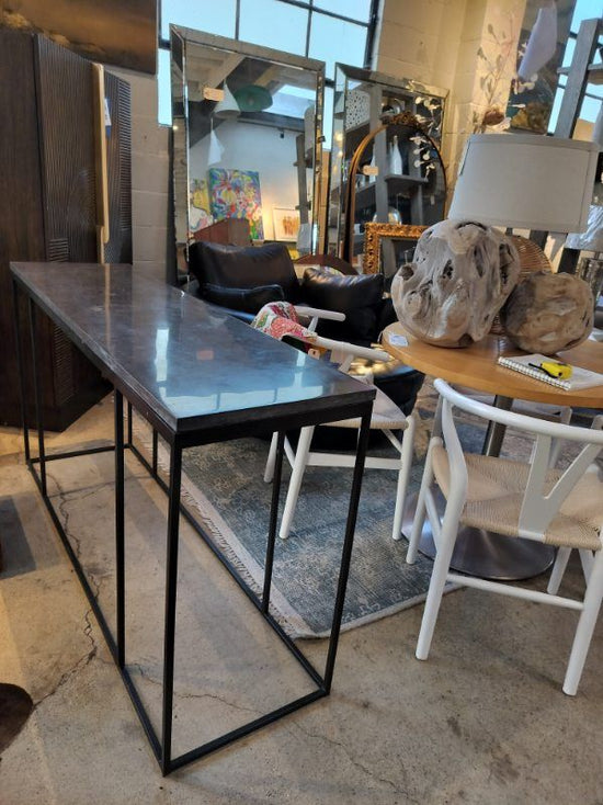 Gardner Console Table. Charcoal Marble Top. Black Steel Base.