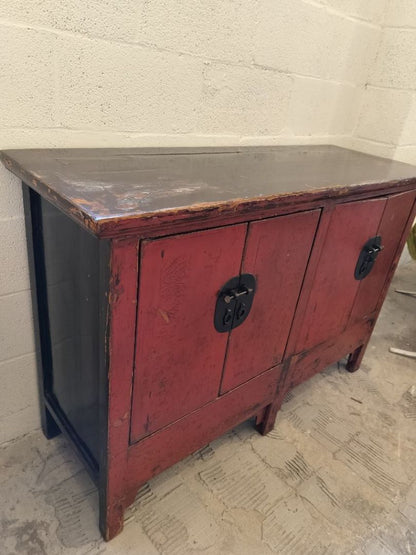 Asian Antique 4 Doors Red Cabinet/ Media