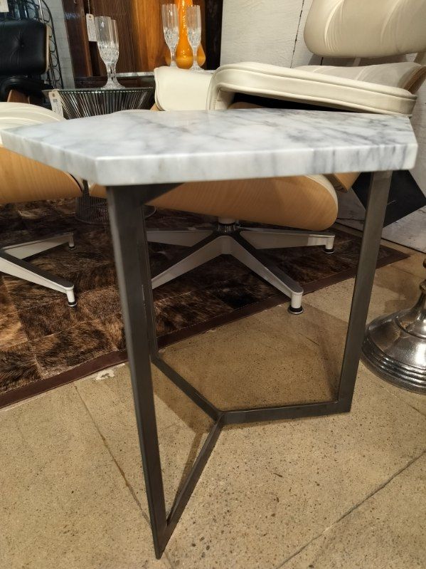 Hexagon White Marble Side Table.