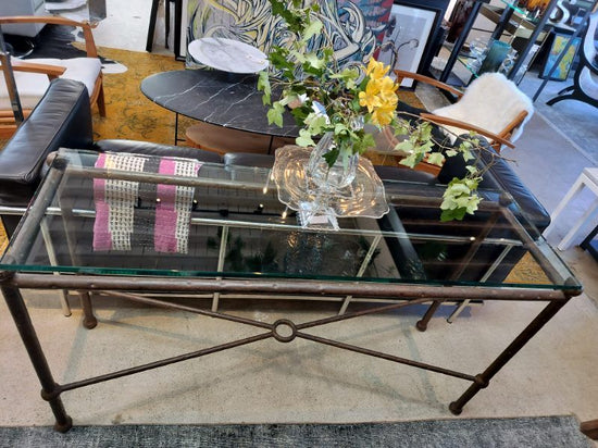 Vintage Glass Top Console Table in the Style of Diego Giacometti