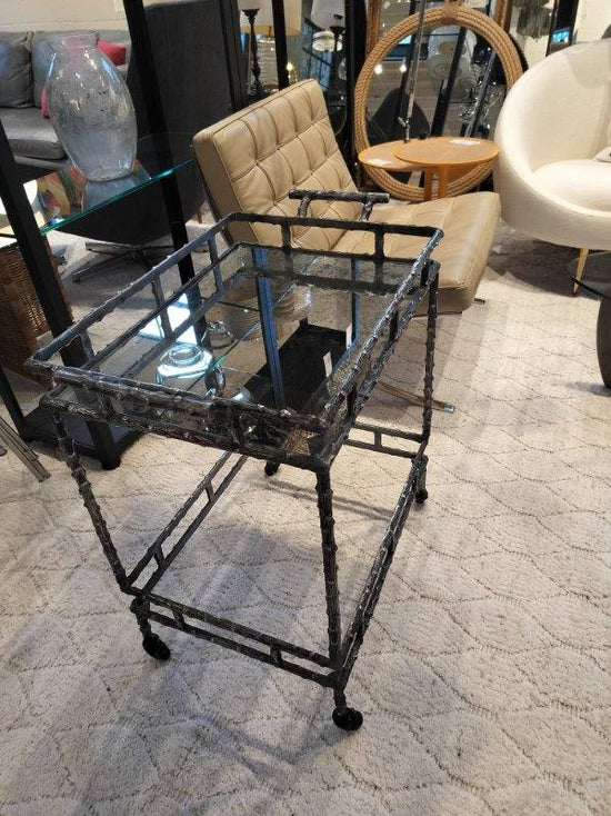 RH Mirrored Top Bar Cart with Hammered Frame