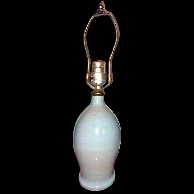 Blue Hill, ME Handmade Pottery Lamp Glazed in Celadon Blue stamped Blue Hill, ME