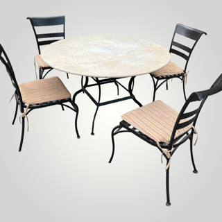 Wrought Iron and Stone Round Outdoor Patio Table and Chair set