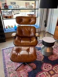 Plycraft Mr Chair & Ottoman, Caramel Color Leather