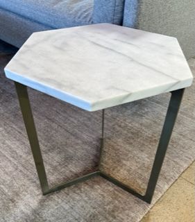 Hexagon White Marble Side Table, 15.5" x 18"H