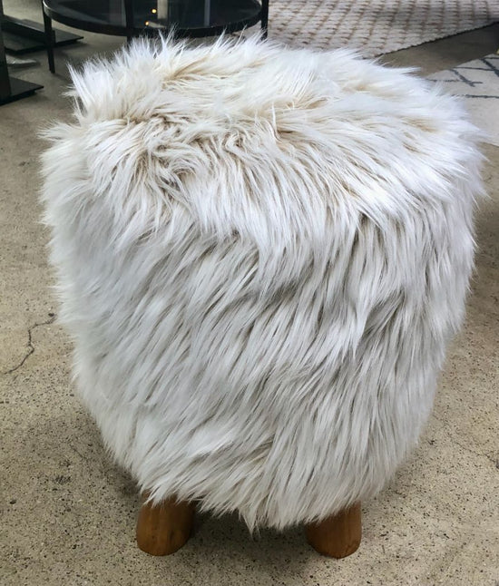 Faux Fur Round Ottoman/Seat w Wood Legs