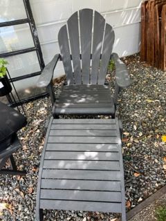 **Black Painted Teak: 2 Adirondack Chairs, 2 Ottomans, 1 Side Table