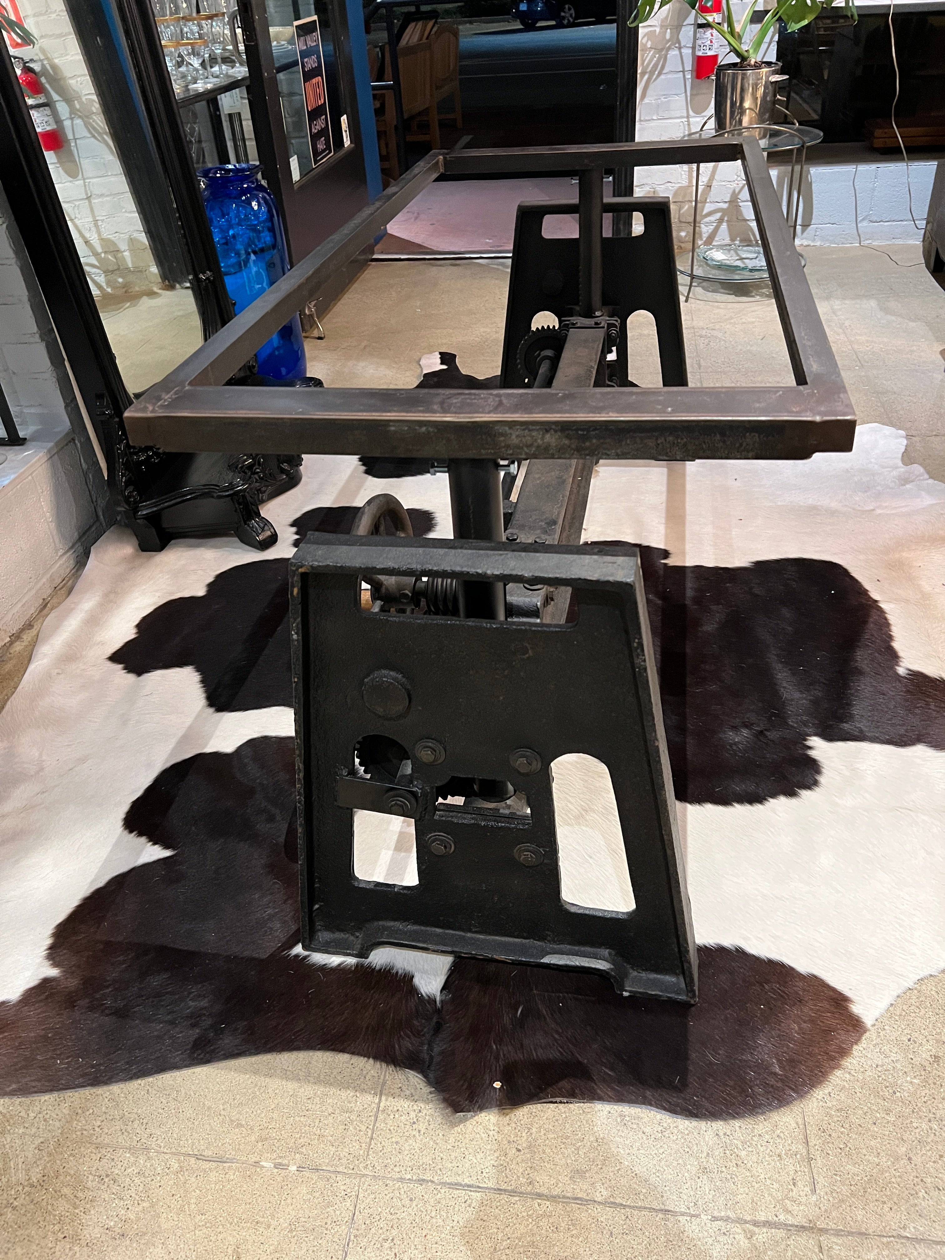 **Custom Made Metal Press Table w Glass Top