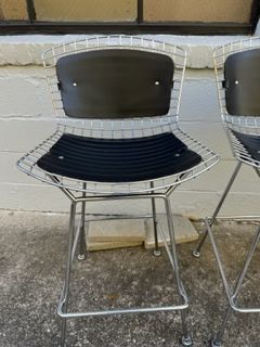 DWR Knoll Bertoia Barstool, Black Leather Seat/ Back Pad. Set OF 2