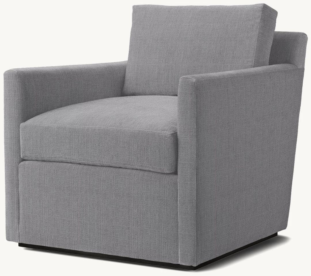 RH Oliver Track Arm Swivel Chair, Gray Belgian Linen