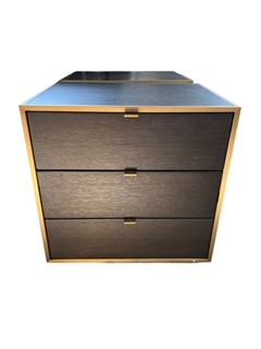 Black 3 drawer night stand with brass trim and pulls