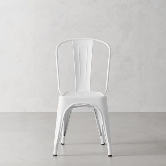 Design Lab White "tolex" style metal chair. Original Price: $250