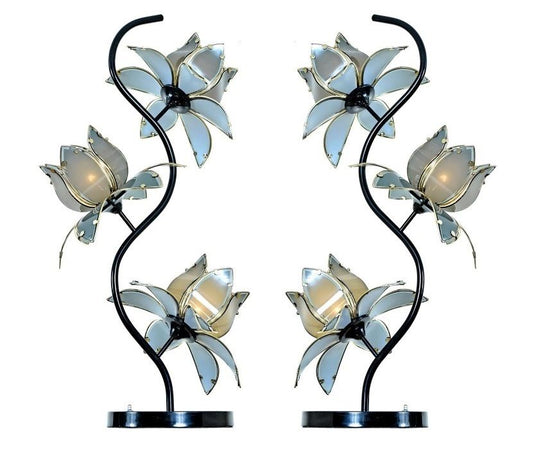 Anthony California Lotus Lamp, Gray Glass, 18"W x 13"D x 36"H